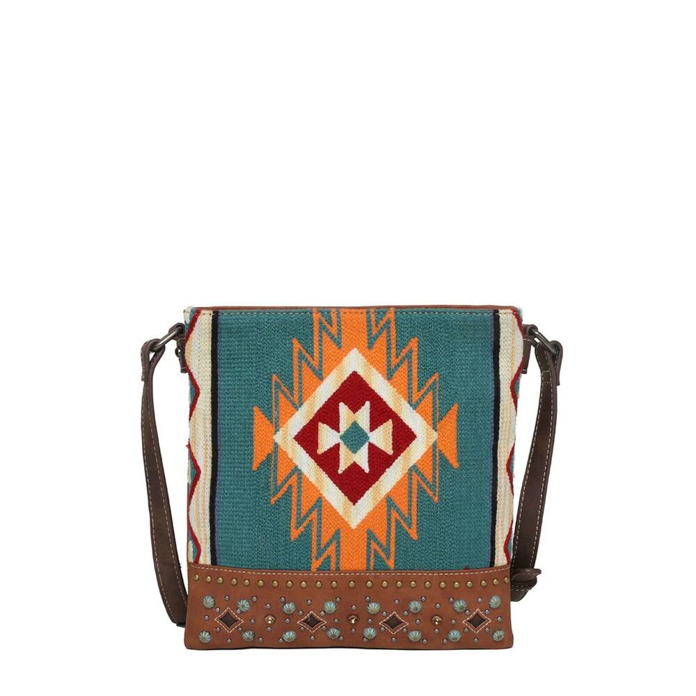 Montana West Aztec Tapestry Concealed Carry Crossbody Bag Brown canvas leather